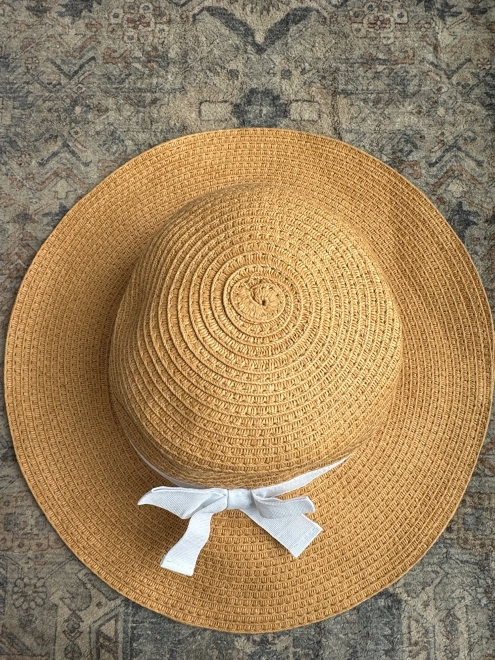 Old Navy Baby Straw Sun Hat 6-12M White Bow Wide Brim Summer Beach Hat